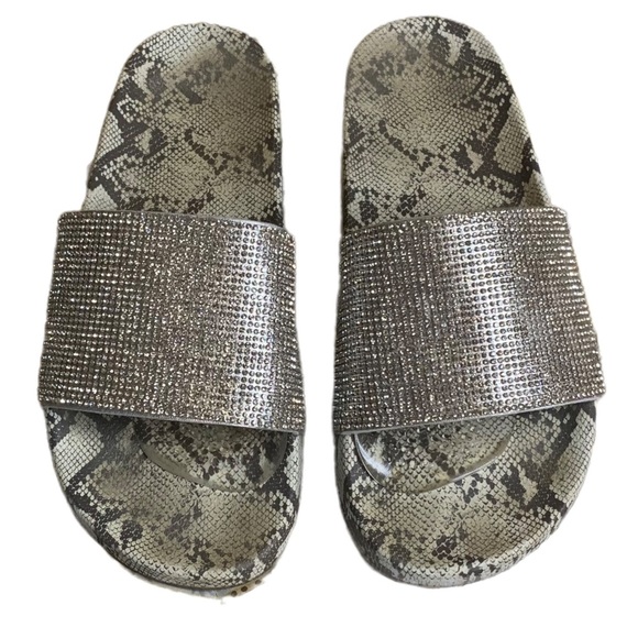 Flatform Slides snakeprint bottom and silver jewel wide strap slide sandals 8 - Picture 4 of 6